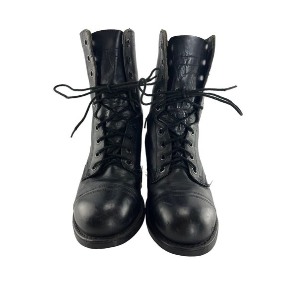 Men's Vintage 91 Black Leather Lace Up Steel Toe Military Combat Boots Size 8.5 - Picture 3 of 9